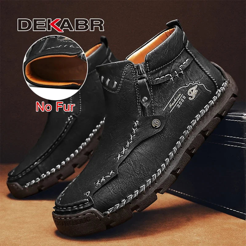 Men’s Fur-Lined Leather Ankle Boots - Jeglowstore