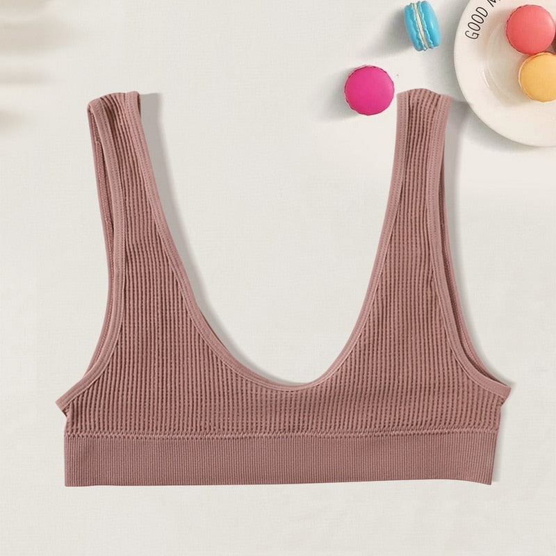 Sexy Seamless Bra Crop Top Women Rib Bralette Women's Plunge Underwear Scoop Neck Tank Top U Back Camisole Sports Bra Tube Top