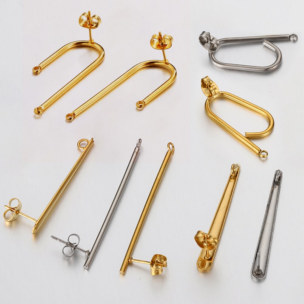 No Fade 10pcs Stainless Steel Ear Studs Earring Post Base Pins with Ear Backs Earplug for Earrings DIY Jewelry Making Components