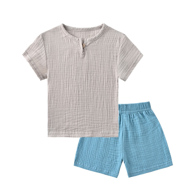 Summer Children Clothes Sets Linen Sports Clothes For Baby Girl Boy Clothing Sets T-shirts+Shorts 2 Piece Kids 1-6Years Clothing