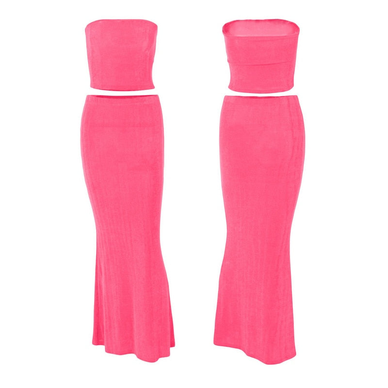Two Piece Skirt Set Women's Suit y2k Clothes Summer 2023 Sexy Outfit Cropped Top and Split Skirt Chic Elegant Female Clothing