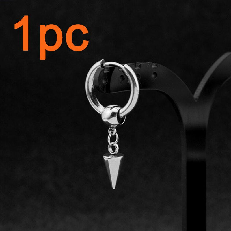 Vintage Men Stainless Steel Earrings Clip Cross Tassel Chain Ear Wrap Cuff Stud Earring Hipster Punk Piercing Ear Accessories