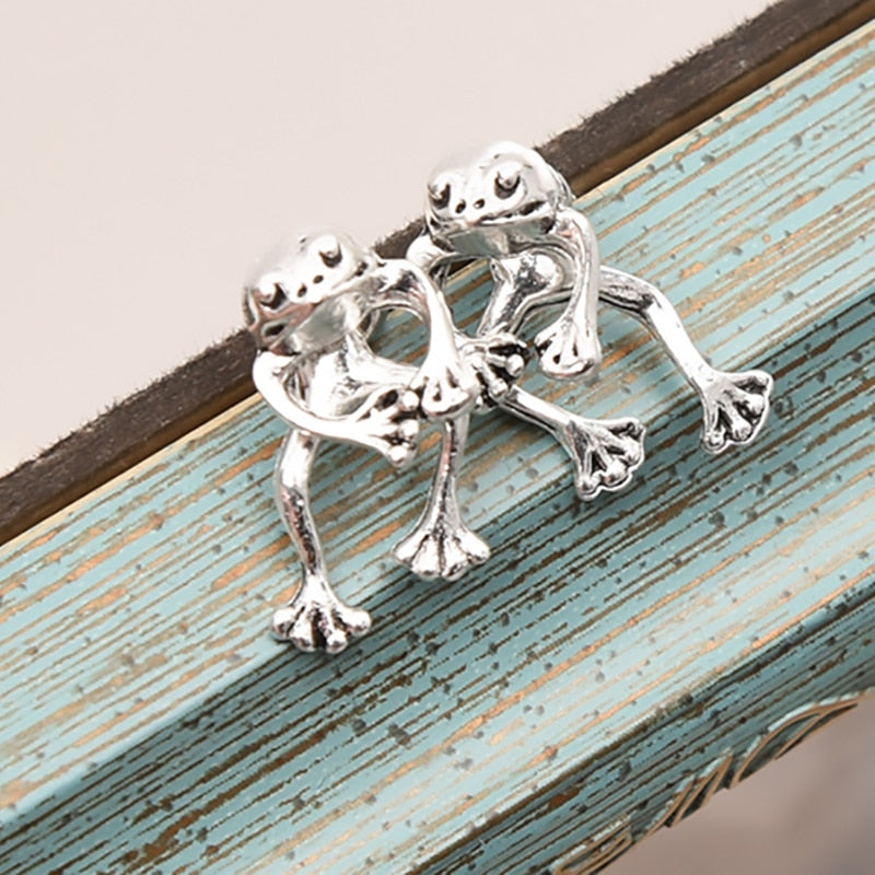 1Pair Cute Cat Frog Earrings for Women Men Funny Animal Stud Earrings Statement Earring Tibetan silver Ear Piercing Jewelry Gift