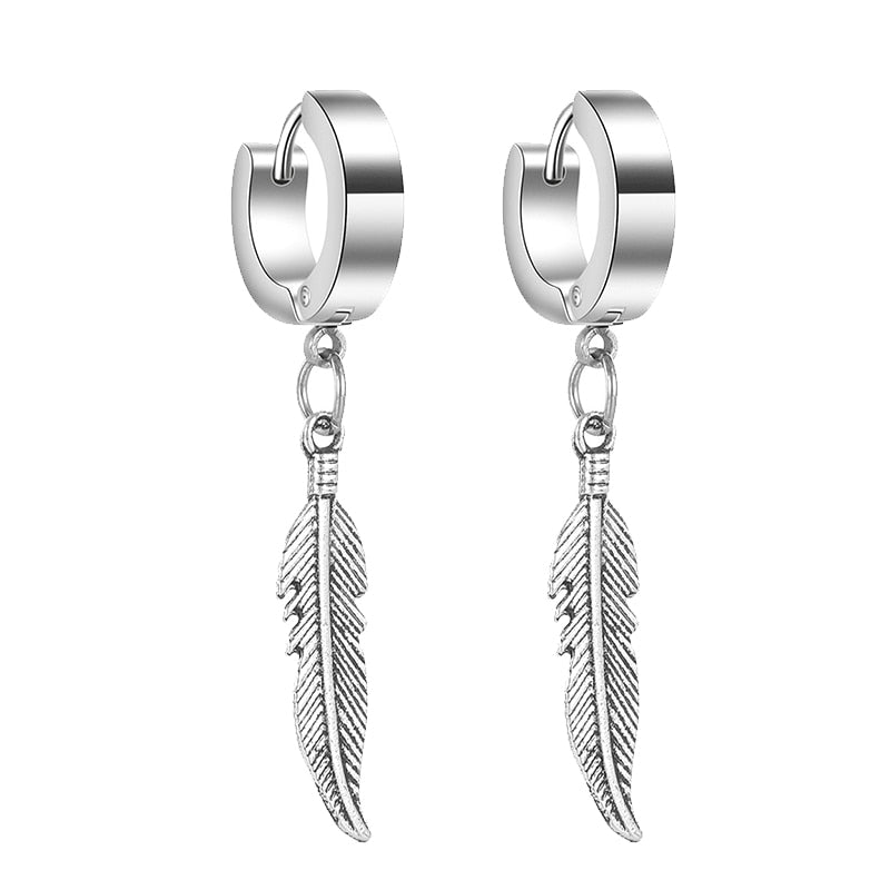 2pc korean Fashion Cross feather Stud Earrings Punk Rock Style For Women men High Quality Stainless steel Hiphop Ear Jewelry