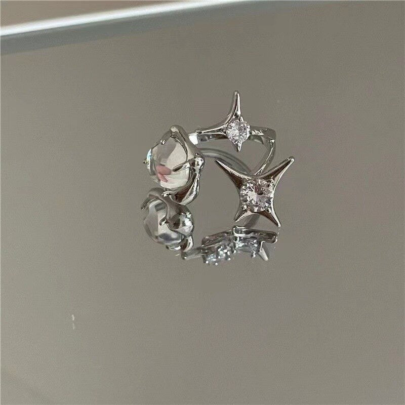 Kpop Crystal Love Heart Open Ring For Women Wedding Luxury Vintage Jewelry Y2K Accessories