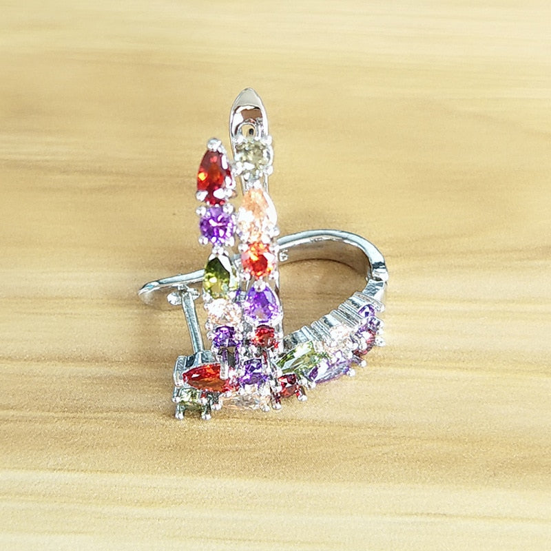 Wholesale 925 Slver Needle Luxury Sterling Silver Color Earrings Flash Colorful CZ Zircon Ear Studs Earrings Women Cheap Brincos