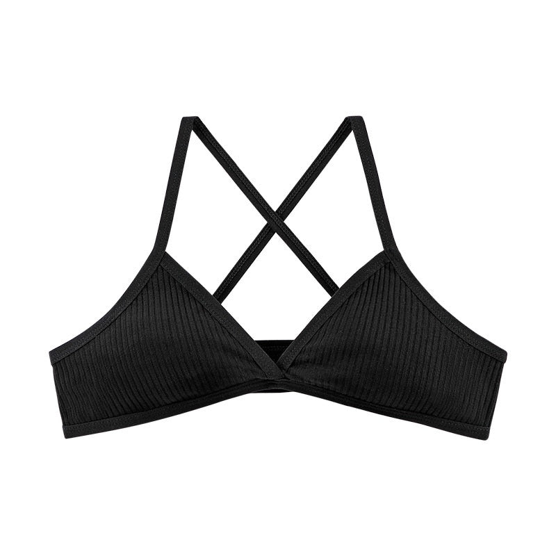 Women Sports Bra Comfort Cotton Bras For Women Thin French Style Bralette Sexy Deep V Triangle Cup Cross Tank Top Bra Yoga Gym