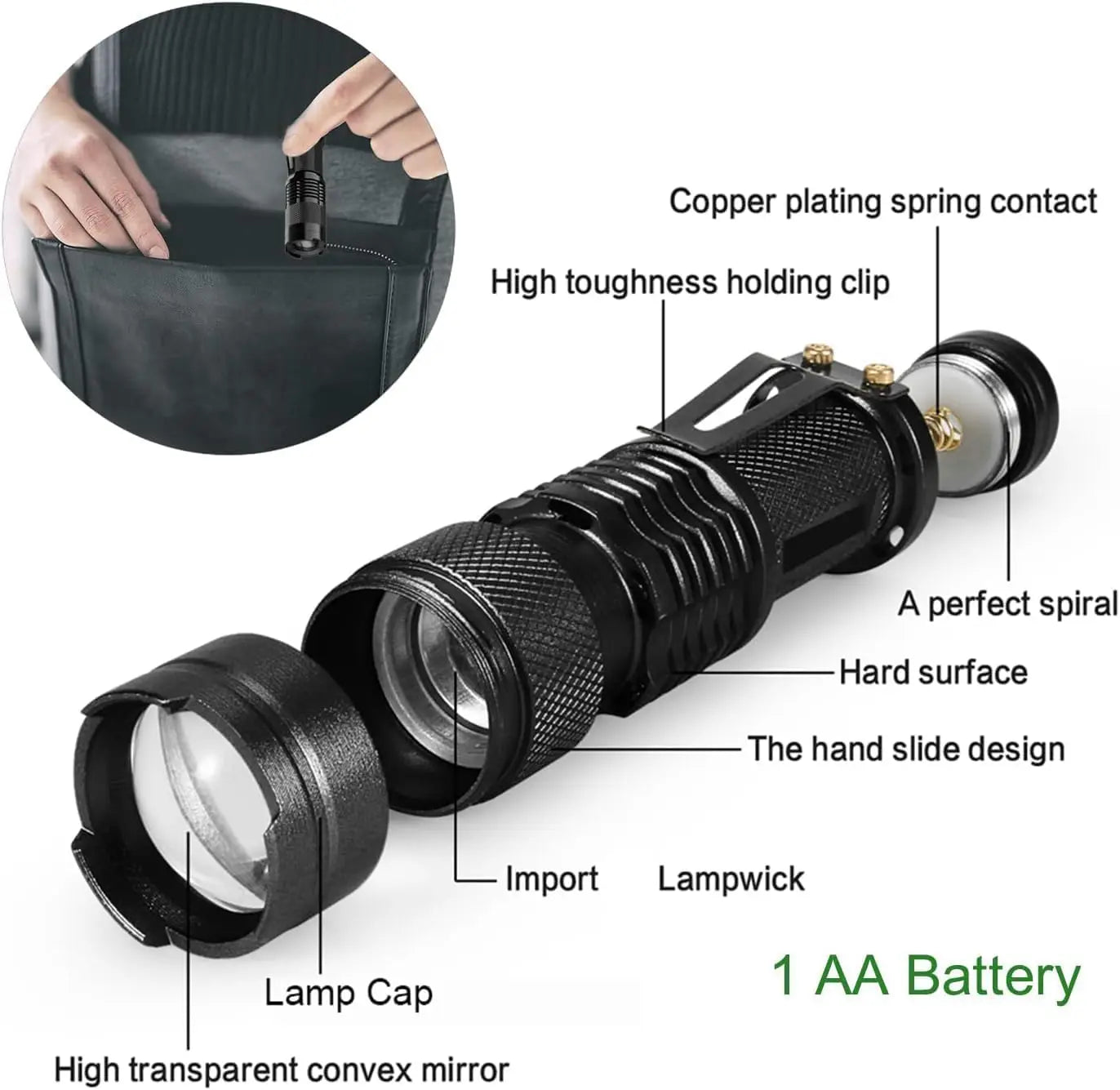 Red Light Torch Adjustable Focus LED Flashlight Super Bright Pocket Size Lightweight Small Torch for Power Cut Emergency Outdoor - Jeglowstore