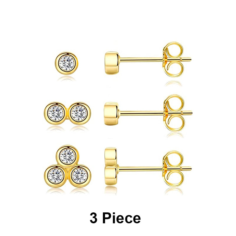 CANNER Aros 18K Gold Plated Earring Set 925 Sterling Silver Small Ear Bone Piercing Earrings For Women 3PCS Jewelry Accessories