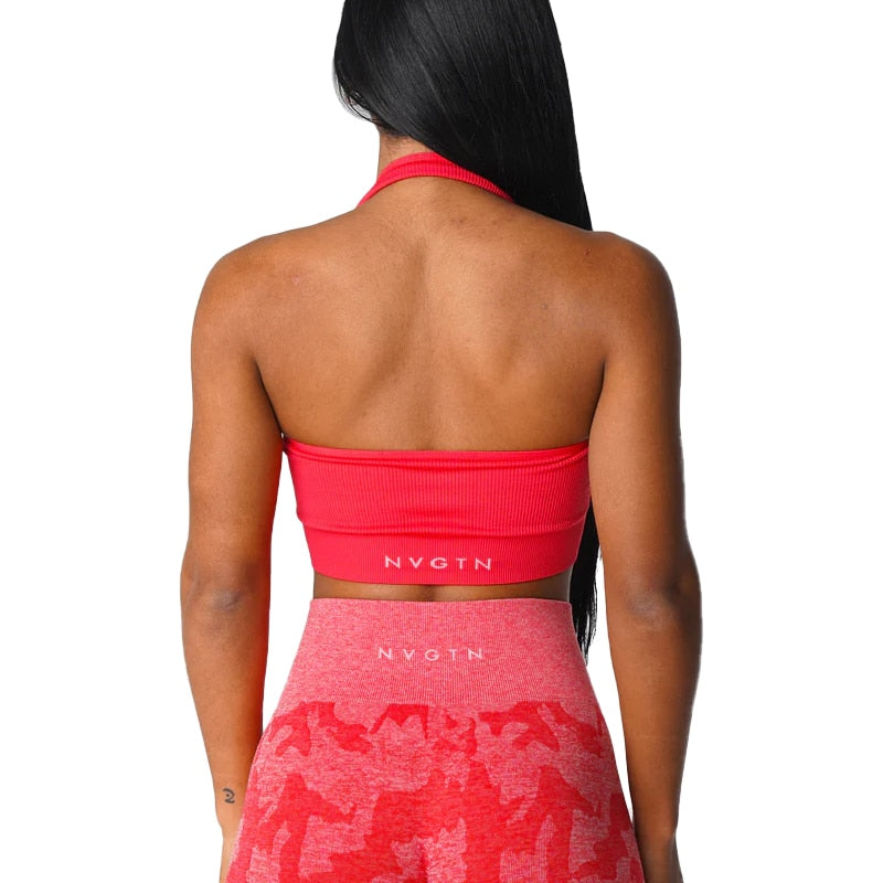 NVGTN Limitless Ribbed Seamless Halter Bra Spandex  Woman Fitness Elastic Breathable Breast Enhancement Leisure Sports Underwear