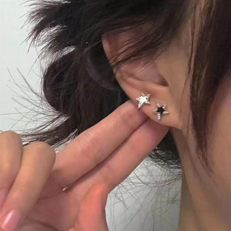 Y2K Shinning Pentagram Star Stud Earring for Women Egirl 90s Black White Pink Helix Piercing Ear Bone Nail Jewelry Accessories