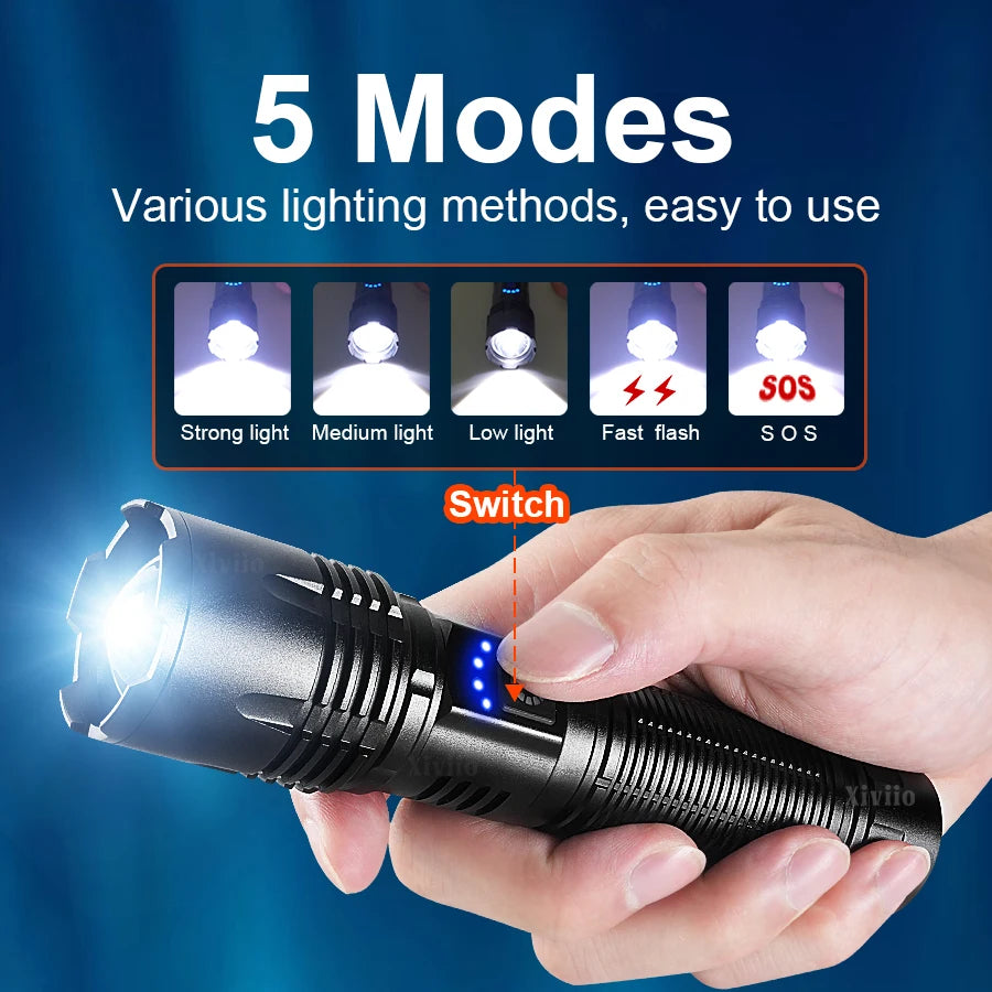 2025 NEW Ultra Bright LED Flashlight 85000000LM Strong Light Tactical Torch Rechargeable Portable Lamp Outdoor Camping Lantern