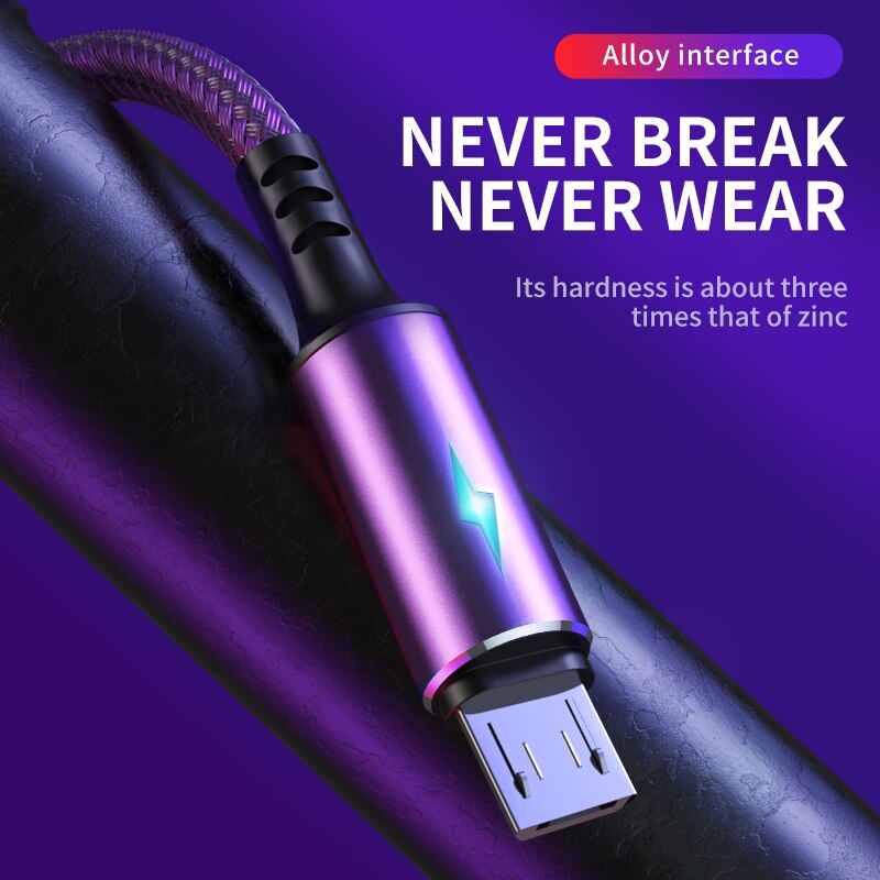 USB Micro Cable 3A Fast Charging Data Cable Charger Cord for Samsung Xiaomi Mobile Phone Accessories LED Indicator Usb Cable