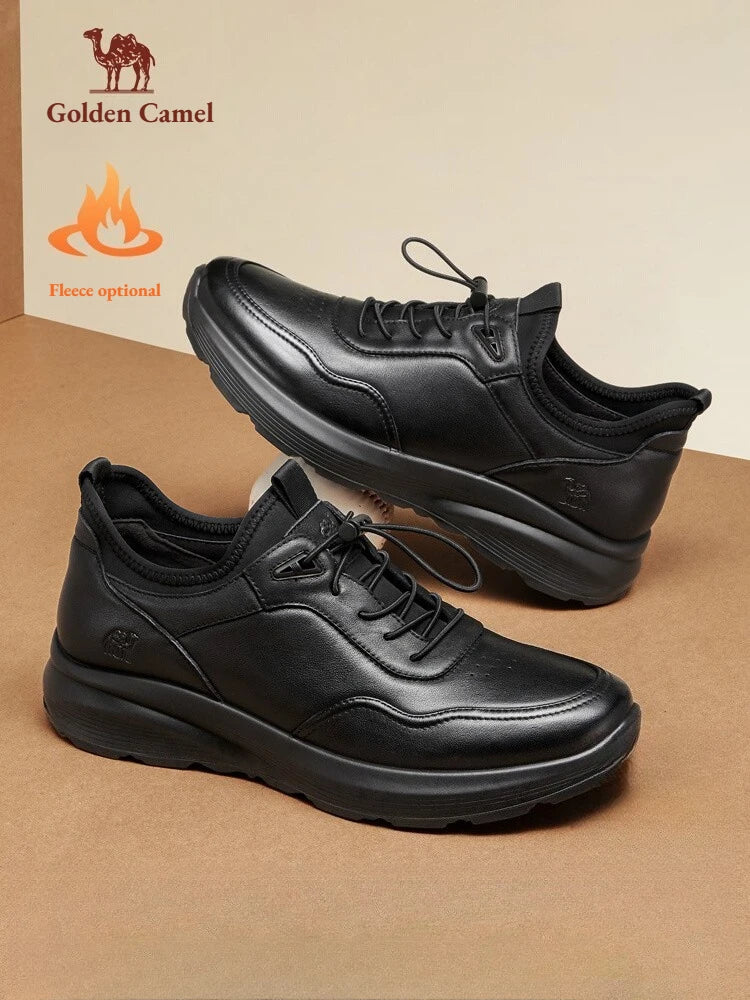 Golden Camel Men's Shoes Winter Velvet Warm Business Casual Sports Leather Shoes Soft Sole Shock Absorption Non-slip Sneakers - Jeglowstore