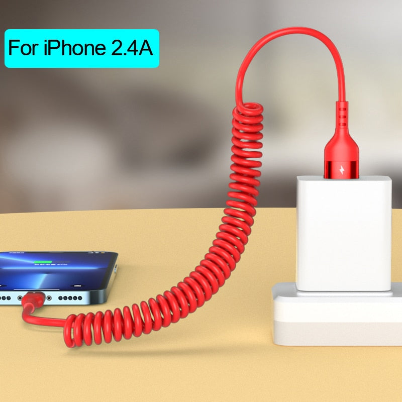 66W 5A USB Type C Data Cable 3A Micro USB Spring Pull Telescopic Fast Charging Cable for Android Phone Accessories Car USB Cable