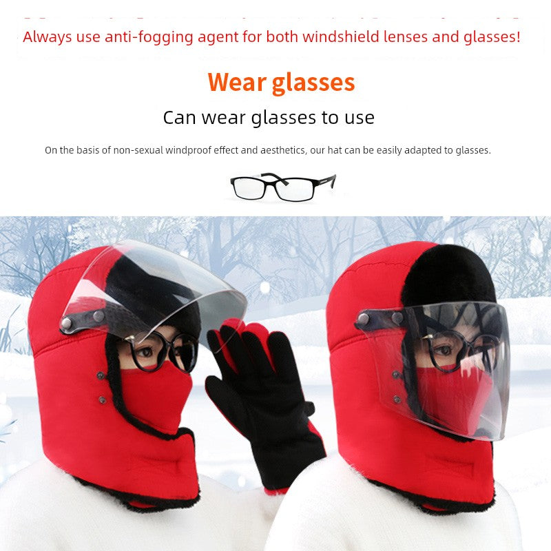 Women's Winter Cold-Proof Cycling Warm Artifact Eye Protection Hat