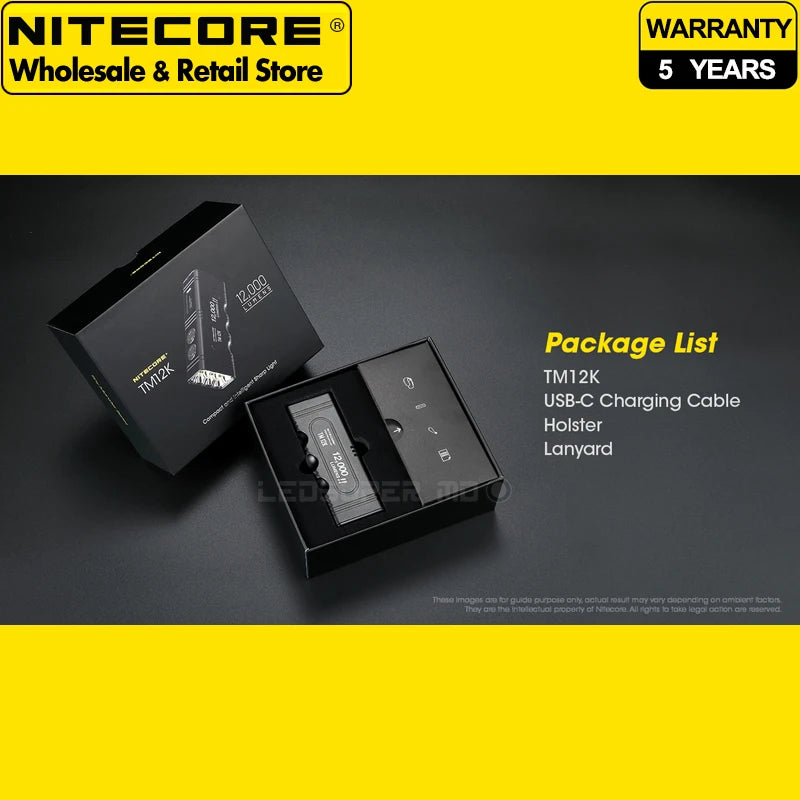 12000 Lumens NITECORE TM12K USB-C Rechargeable High Power Flashlight Built-in 21700 Li-ion Battery