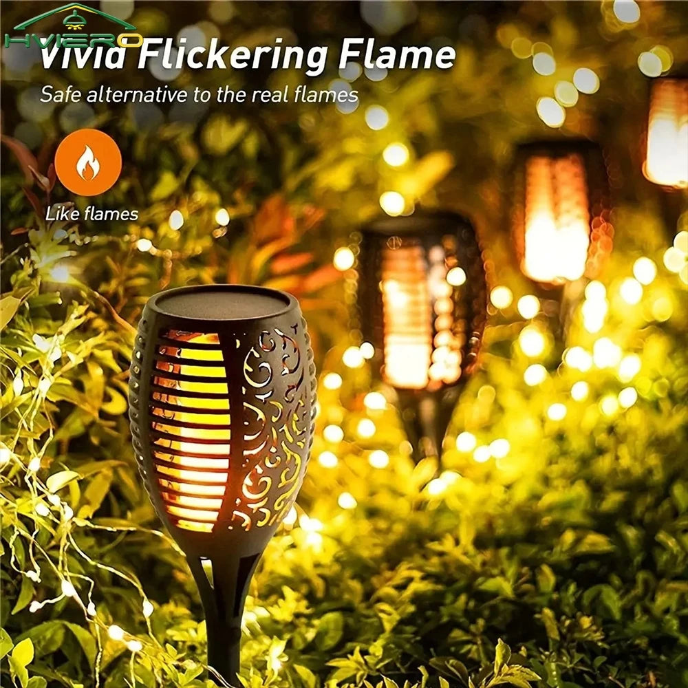 1/2/4/6/8/10/12X Solar Flame Torch Lights 12LED Flickering Waterproof Garden Decoration Outdoor Lawn Path Yard Patio Floor Lamp - Jeglowstore