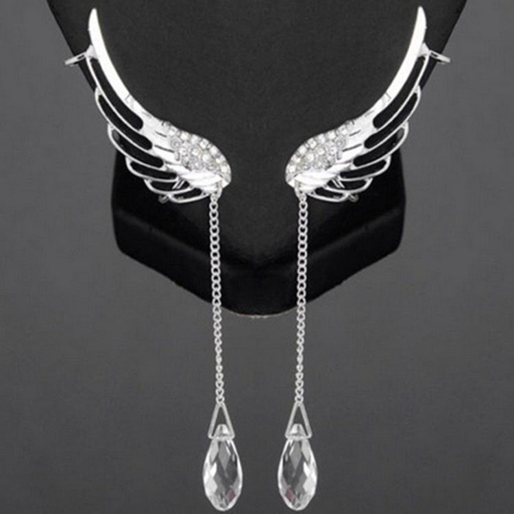 Delysia King Women Angel Wings Feather Earrings Ear Stud Trendy Crystal Tassel Jewelry