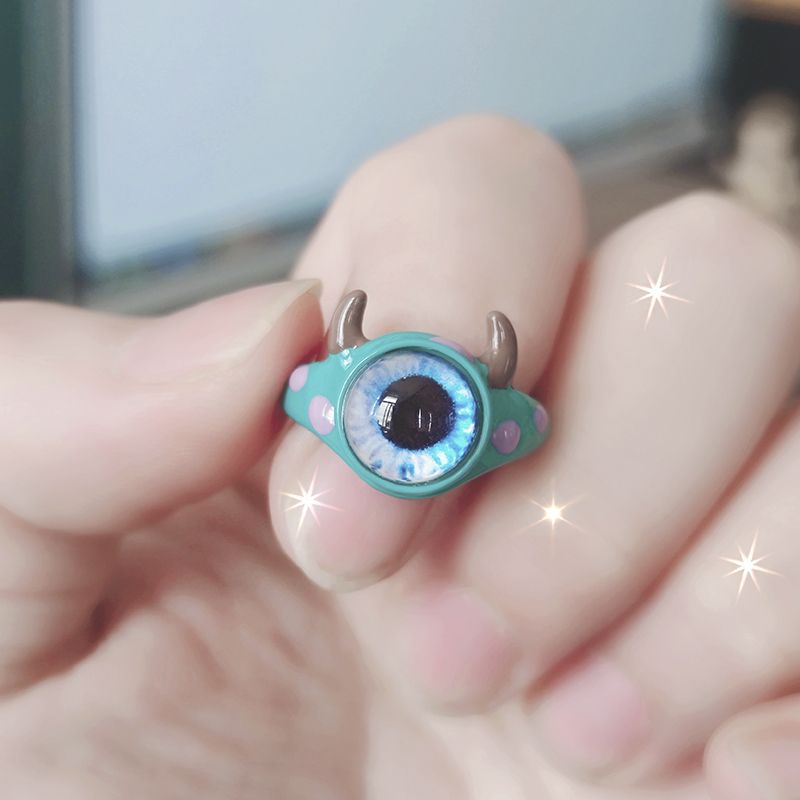 Punk eyes ring Cute Green Monster Ring For Women Fashion Sweet Two Color Cat Eyes Open Couple Ring party Finger Accessories