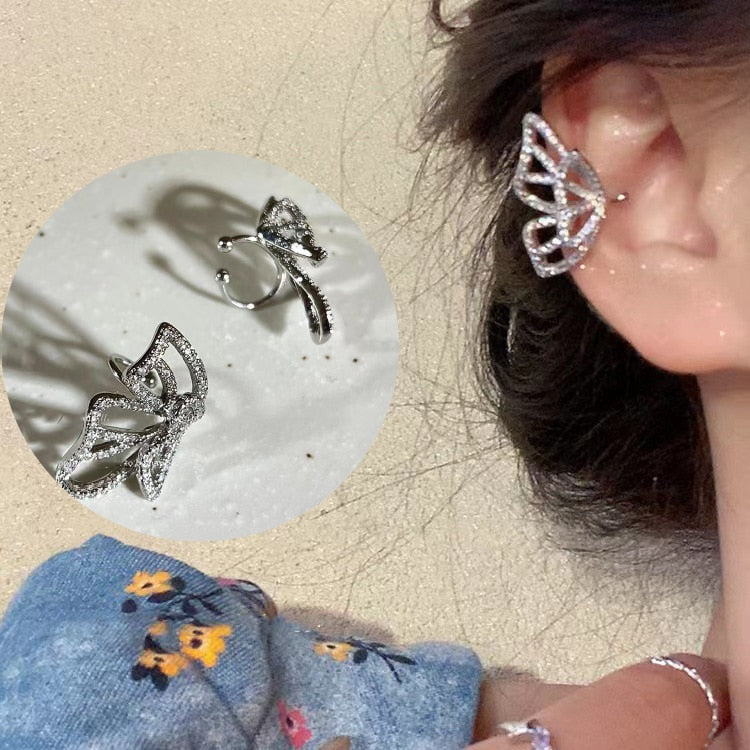 Exquisite Fairy Butterfly Tassel Ear Clips Angel Ear Bone Clip Earring Elf Female No Ear Hole Ear Cuff Fashion Hanging Earring