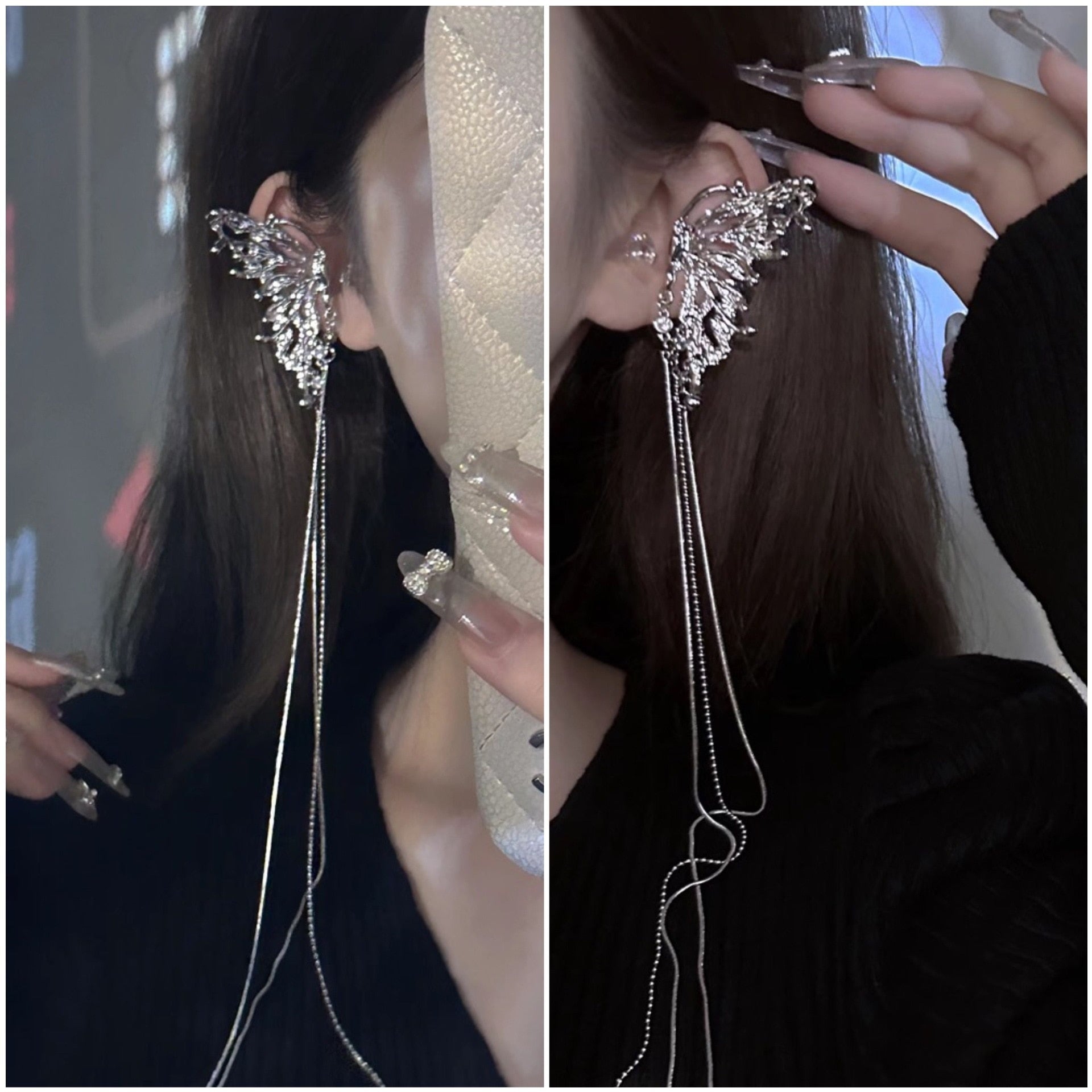 Exquisite Fairy Butterfly Tassel Ear Clips Angel Ear Bone Clip Earring Elf Female No Ear Hole Ear Cuff Fashion Hanging Earring