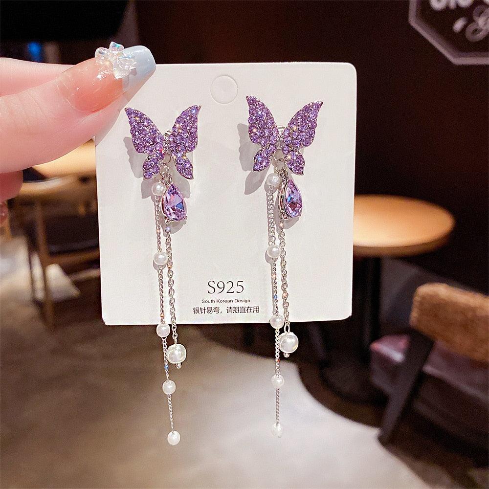 Exquisite Fairy Butterfly Tassel Ear Clips Angel Ear Bone Clip Earring Elf Female No Ear Hole Ear Cuff Fashion Hanging Earring