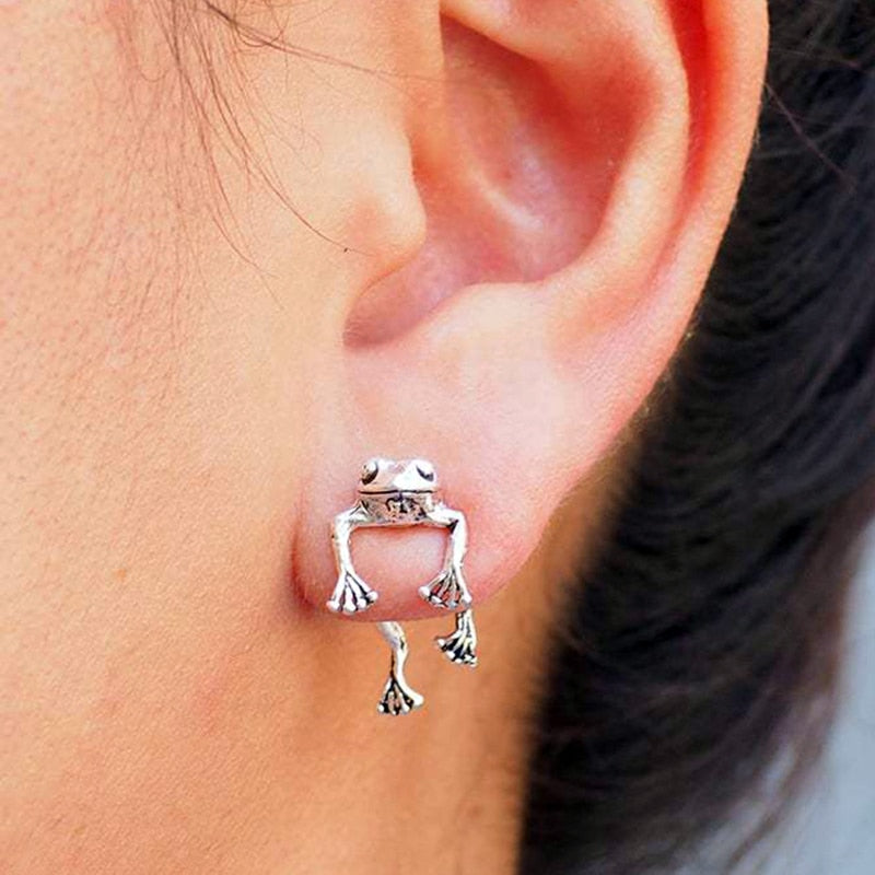 1Pair Cute Cat Frog Earrings for Women Men Funny Animal Stud Earrings Statement Earring Tibetan silver Ear Piercing Jewelry Gift