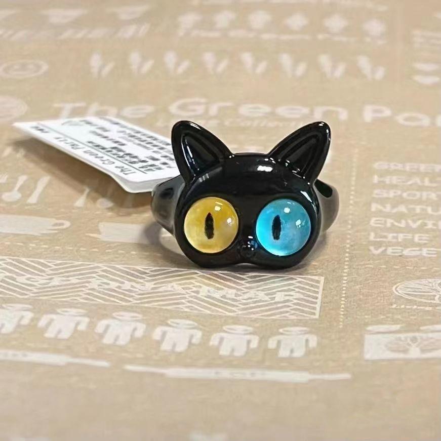 Punk eyes ring Cute Green Monster Ring For Women Fashion Sweet Two Color Cat Eyes Open Couple Ring party Finger Accessories