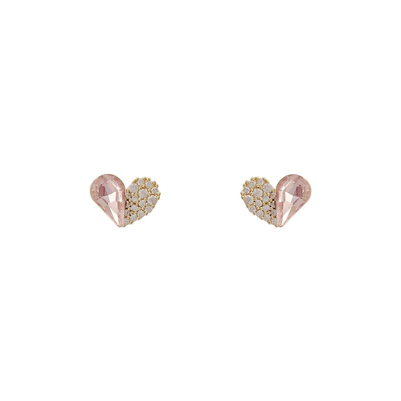 Fashion Rhinestone Stitching Heart Small Stud Earrings Pink Girls Daily Wear Earrings Girl Gift Jewelry 2022