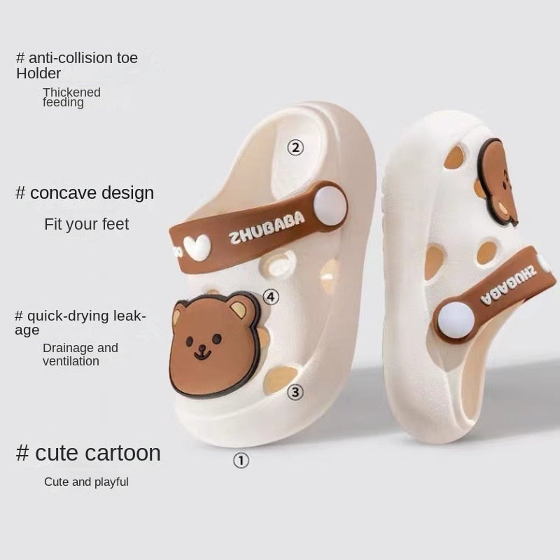 Summer New Children's Cold Slippers Indoor Non -slip and Soft Bottom Comfort Cute Baby Hole Shoes, Boys and Girls Home Slippers