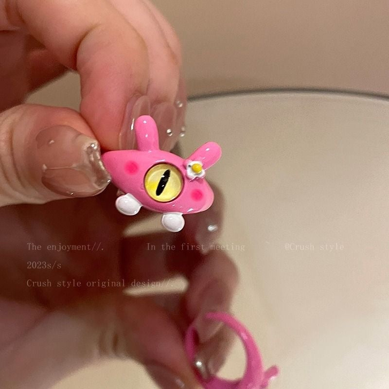 Punk eyes ring Cute Green Monster Ring For Women Fashion Sweet Two Color Cat Eyes Open Couple Ring party Finger Accessories