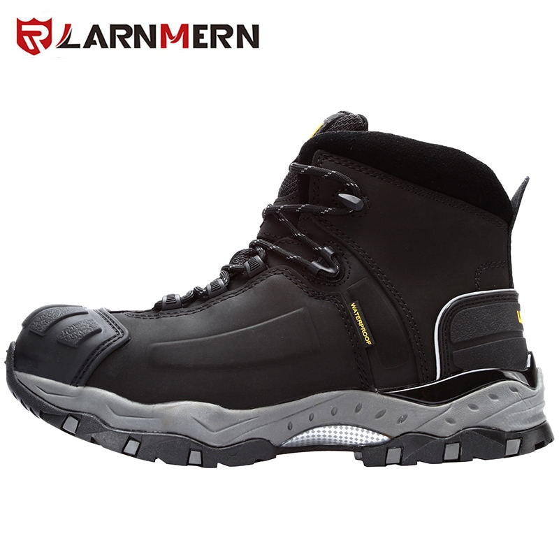 LARNMERM Safety Shoes Work Shoes Steel Toe Comfortable Genuine Leather Waterproof Construction Warehouse Factory Protection Shoe