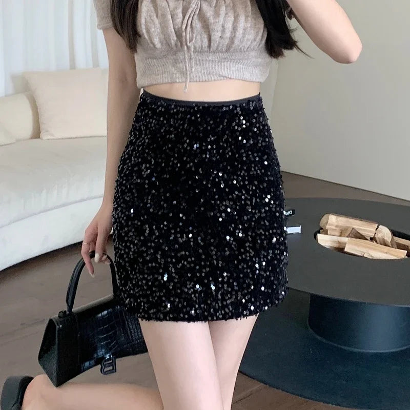 High Waist Sequin Mini Skirt