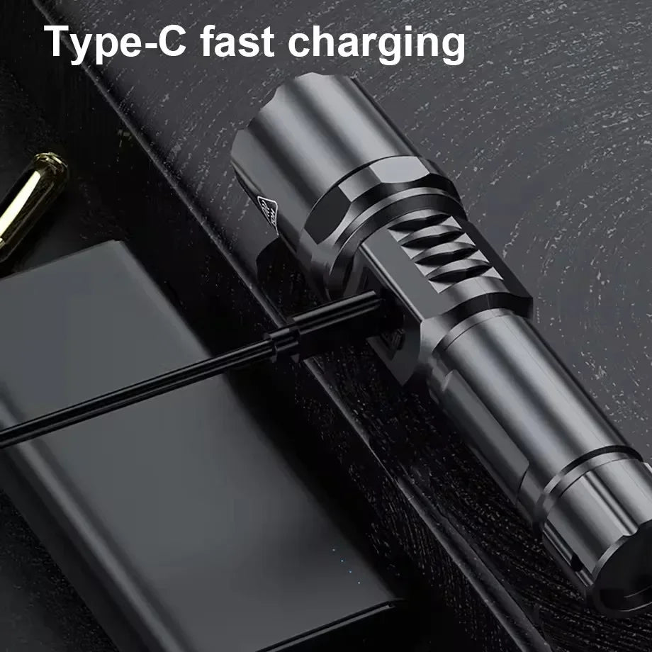 Super Bright LED Flashlight USB Rechargeable Flashlights with Tactical Zoom High Power Spotlight Outdoor Camping Fishing Torch