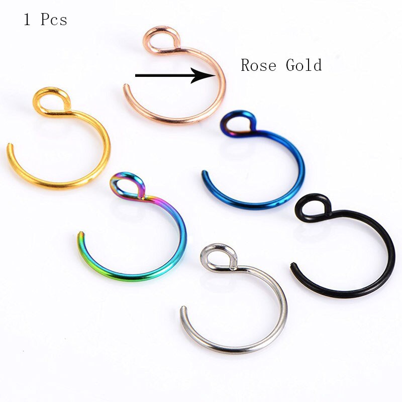 1PC G23 Titanium Nose Rings D Shape Nose Hoop Stud Ear Cartilage Piercing Nose Nostril Piercing Nariz Body Jewelry Piercings