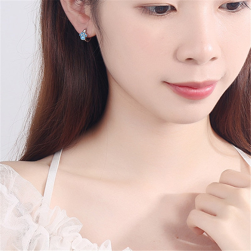 925 Sterling Silver Stud Earring Blue Zircon Cat Claw Design Earrings for Women Girl Ear Jewelry 2021 New Fashion