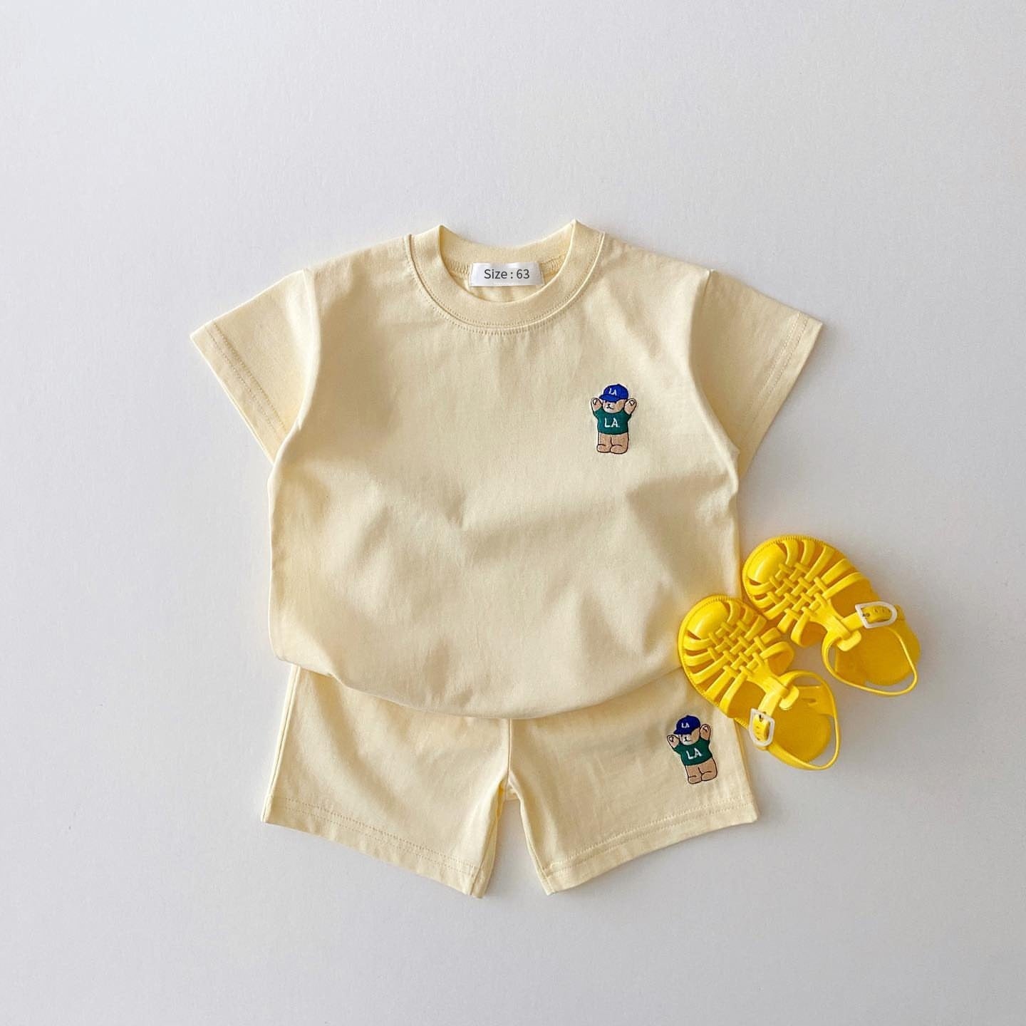 Korean Baby Boy Summer Clothes Set Embroidered Bear Colorful Tees T shirts+Loose Shorts Suit 2PCS Pack Baby Girls Clothing Sets