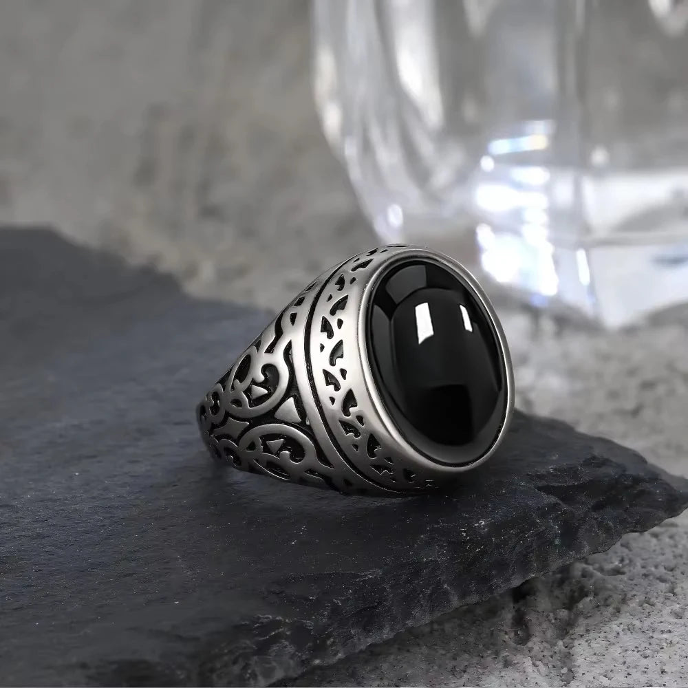 Vintage Black Onyx Sterling Silver Ring - Jeglowstore