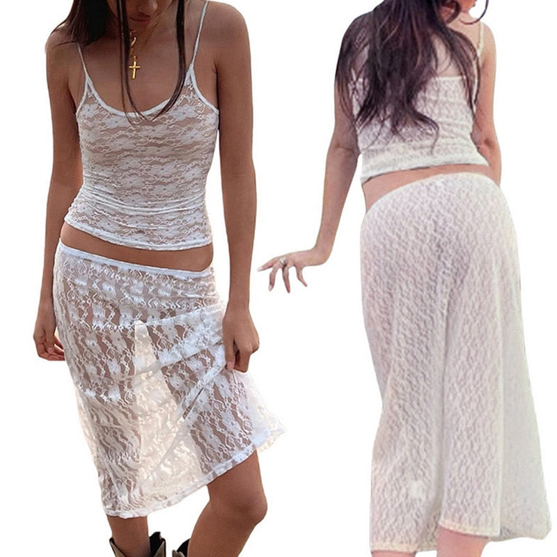 Two Piece Skirt Set Women's Suit y2k Clothes Summer 2023 Sexy Outfit Cropped Top and Split Skirt Chic Elegant Female Clothing