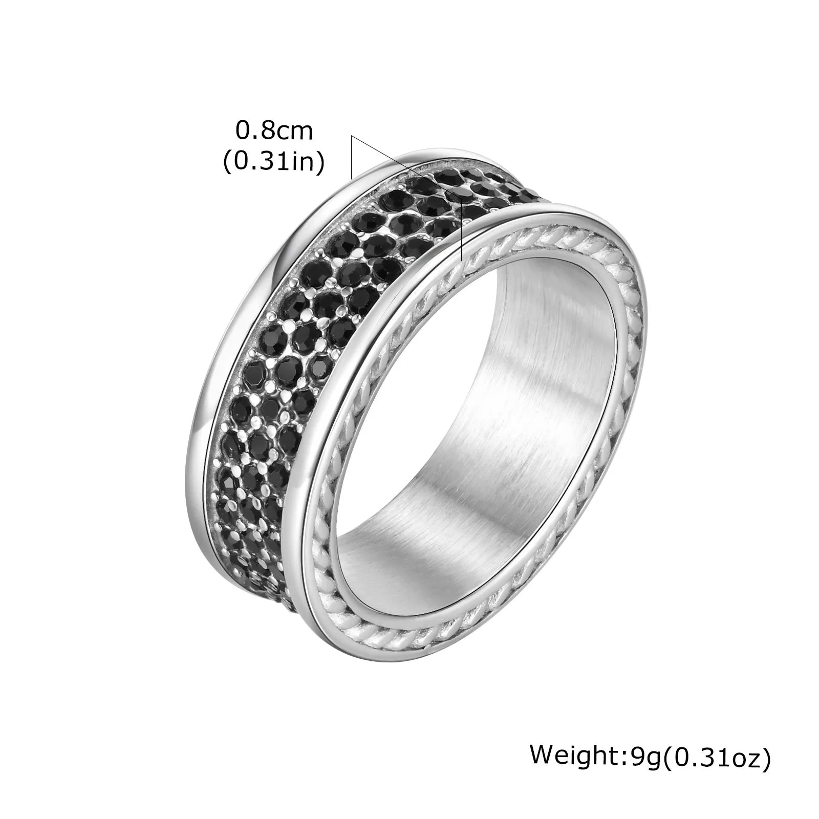 Men’s 8mm Black CZ Stainless Steel Ring - Jeglowstore