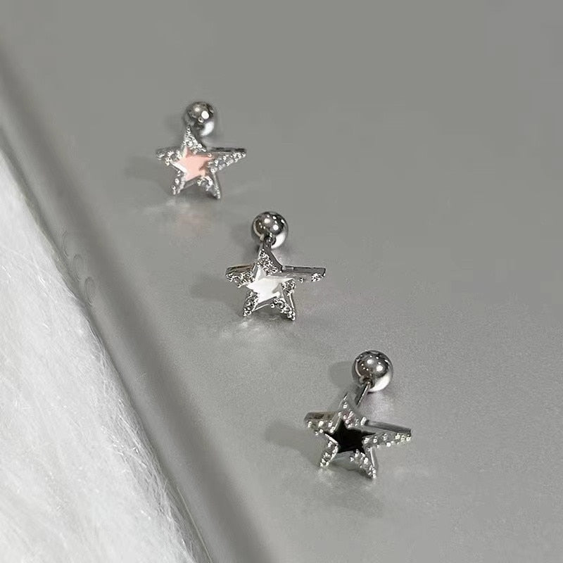 Y2K Shinning Pentagram Star Stud Earring for Women Egirl 90s Black White Pink Helix Piercing Ear Bone Nail Jewelry Accessories