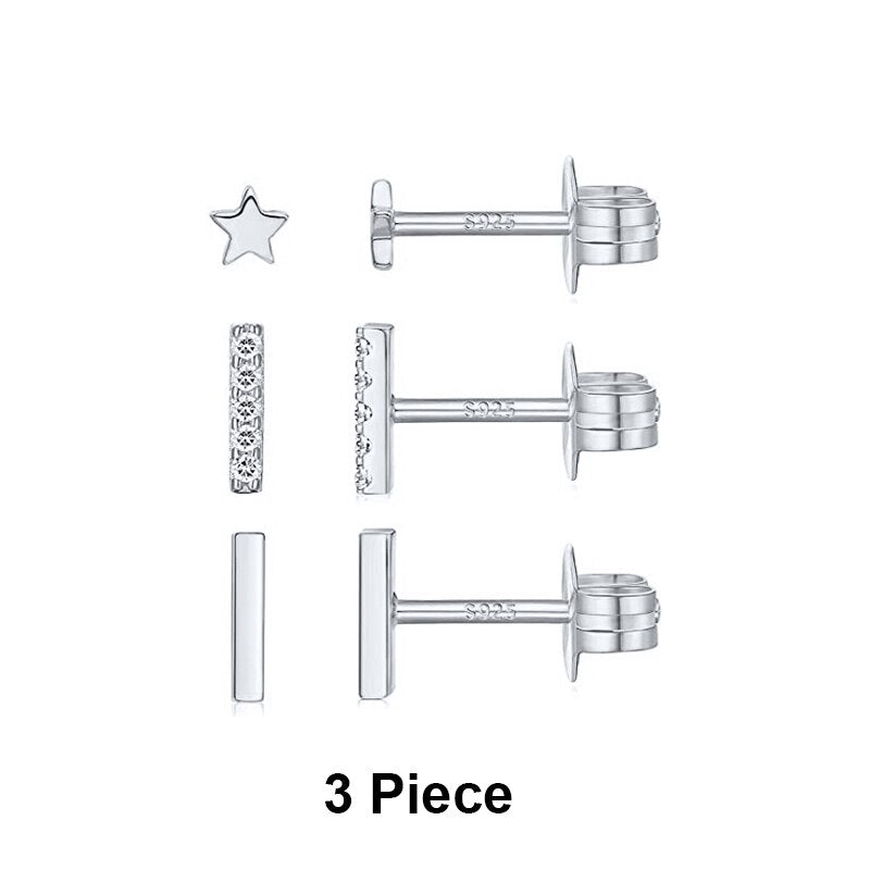 CANNER Aros 18K Gold Plated Earring Set 925 Sterling Silver Small Ear Bone Piercing Earrings For Women 3PCS Jewelry Accessories