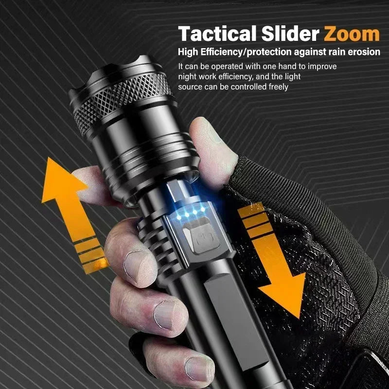 Super Bright LED Flashlight USB Rechargeable Flashlights with Tactical Zoom High Power Spotlight Outdoor Camping Fishing Torch