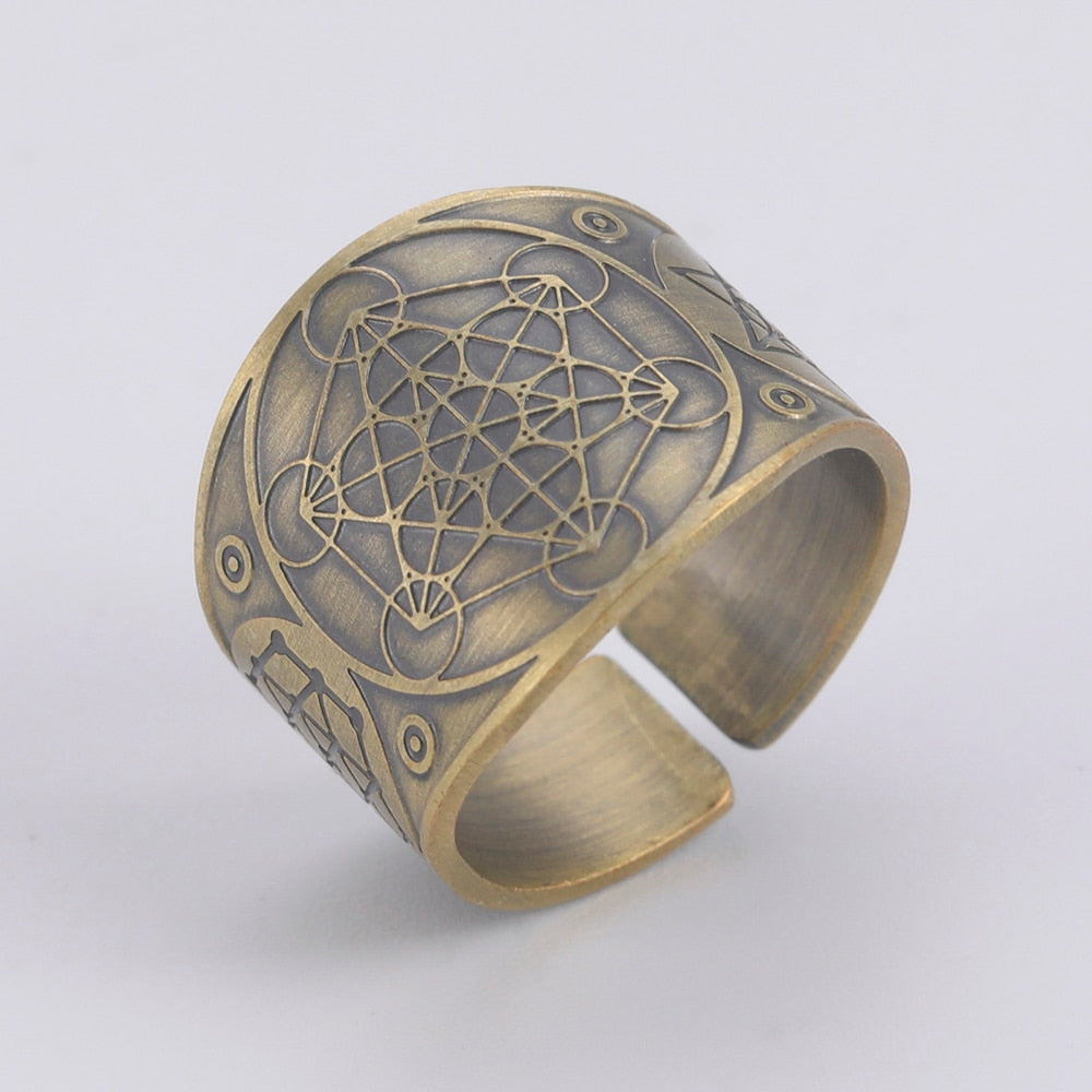 Dawapara Seal of The 7 Archangels Protection Ring Amulet Metatron Cube Lilith Symbol The Secrets of King Solomon Vintage Jewelry