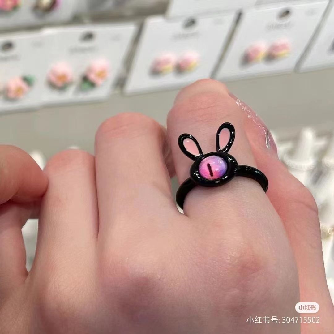 Punk eyes ring Cute Green Monster Ring For Women Fashion Sweet Two Color Cat Eyes Open Couple Ring party Finger Accessories