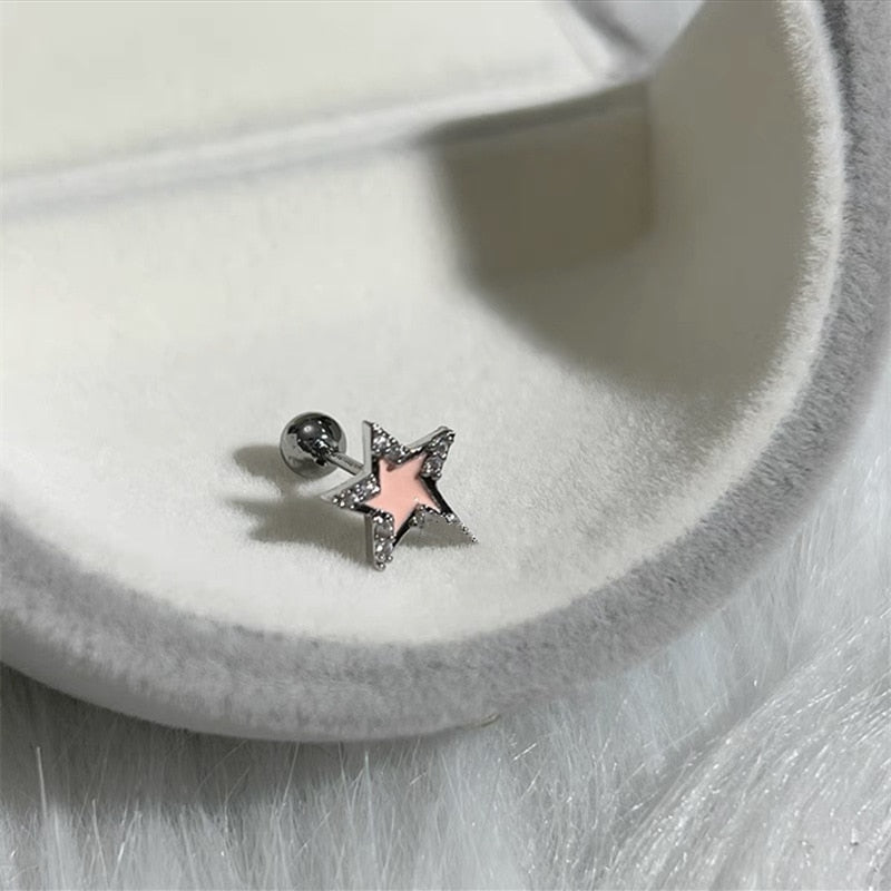 Y2K Shinning Pentagram Star Stud Earring for Women Egirl 90s Black White Pink Helix Piercing Ear Bone Nail Jewelry Accessories