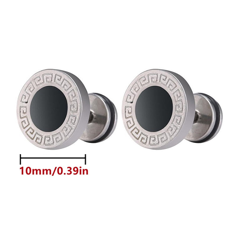 Design Stainless Steel Women's Studs Earrings For Men Ear Piericng Black Stone Gold Silver Color Face Stud Earring Jewelry