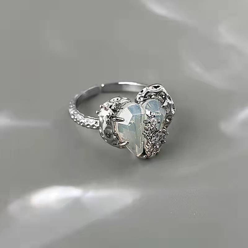 Kpop Crystal Love Heart Open Ring For Women Wedding Luxury Vintage Jewelry Y2K Accessories