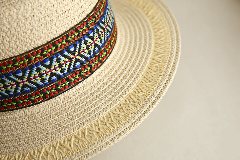 Straw Hat Women Fresh Style Flat Top Travel Foldable Hat